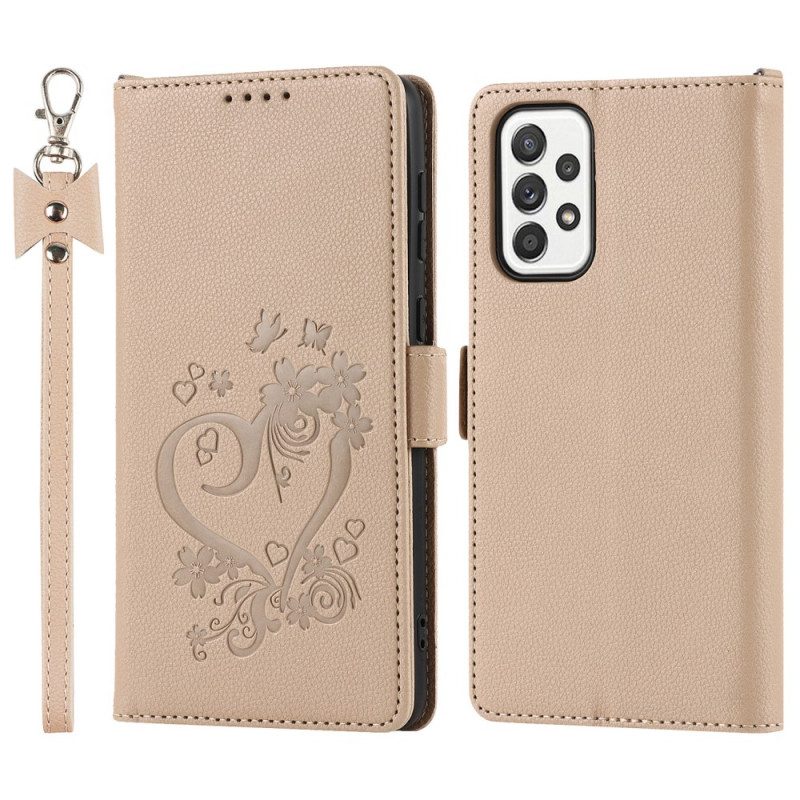 Flip Case Für Samsung Galaxy A33 5G Herz Mit Schlüsselband