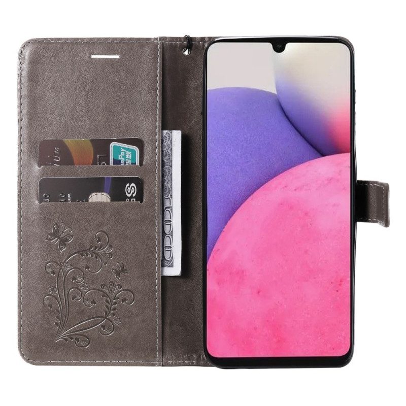 Flip Case Für Samsung Galaxy A33 5G Mit Kordel Riesige Riemenschmetterlinge