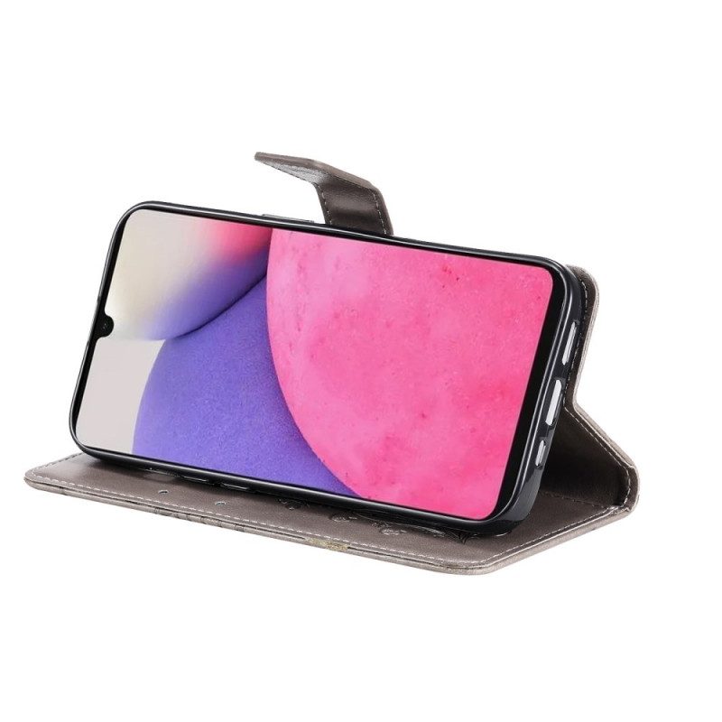 Flip Case Für Samsung Galaxy A33 5G Mit Kordel Riesige Riemenschmetterlinge