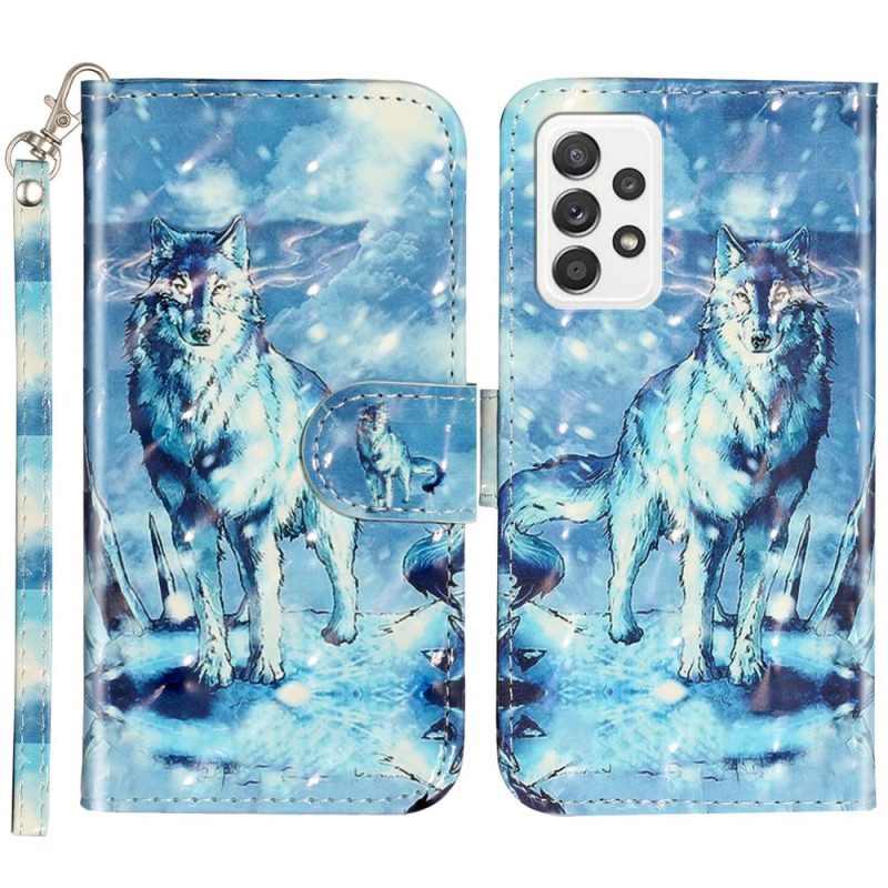 Flip Case Für Samsung Galaxy A33 5G Mit Kordel Schlüsselband Wolf