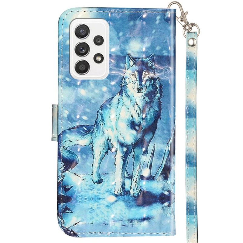 Flip Case Für Samsung Galaxy A33 5G Mit Kordel Schlüsselband Wolf