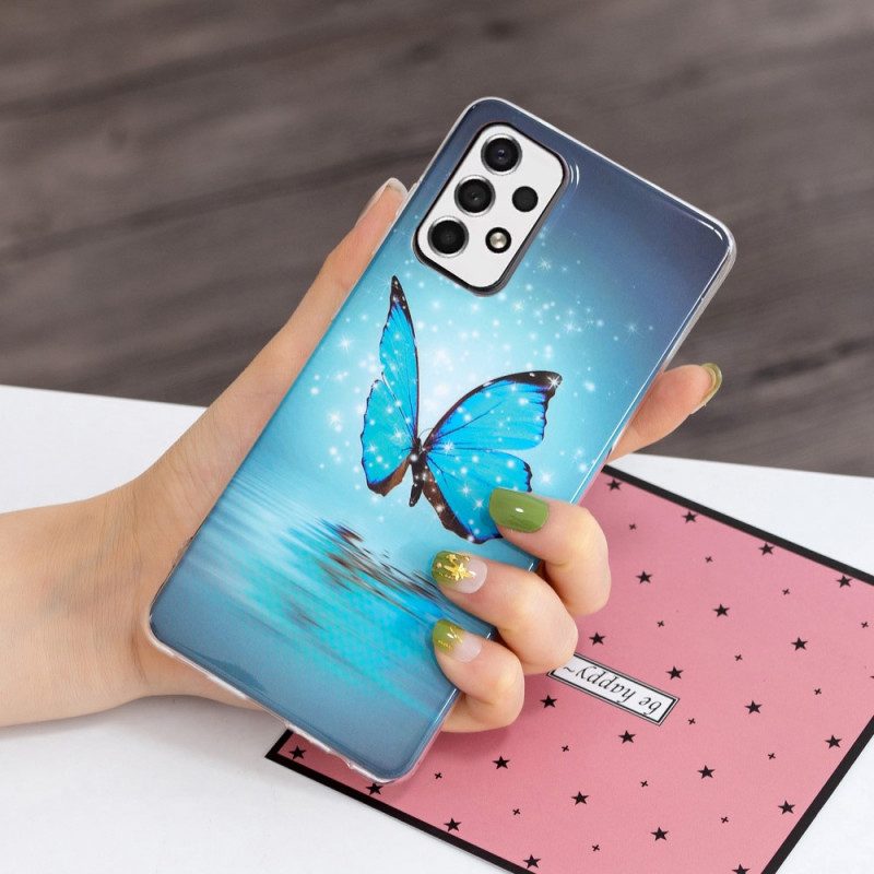 Handyhülle Für Samsung Galaxy A33 5G Fluoreszierender Blauer Schmetterling