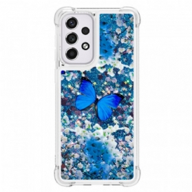 Handyhülle Für Samsung Galaxy A33 5G Glitzernde Blaue Schmetterlinge