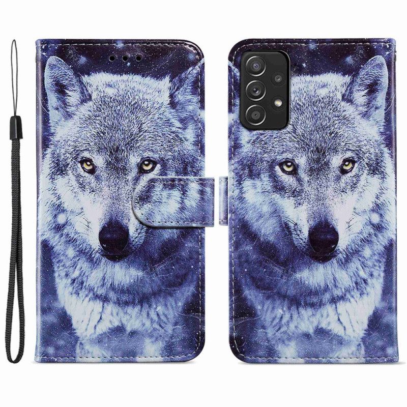 Lederhüllen Für Samsung Galaxy A33 5G Hervorragender Wolf Mit Schlüsselband