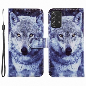 Lederhüllen Für Samsung Galaxy A33 5G Hervorragender Wolf Mit Schlüsselband