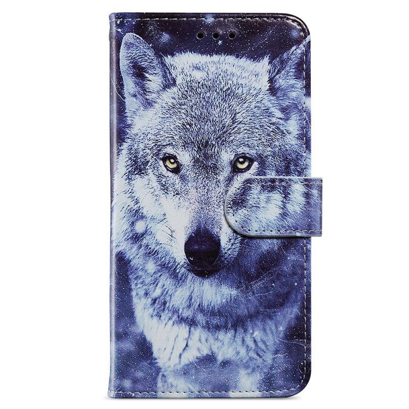 Lederhüllen Für Samsung Galaxy A33 5G Hervorragender Wolf Mit Schlüsselband