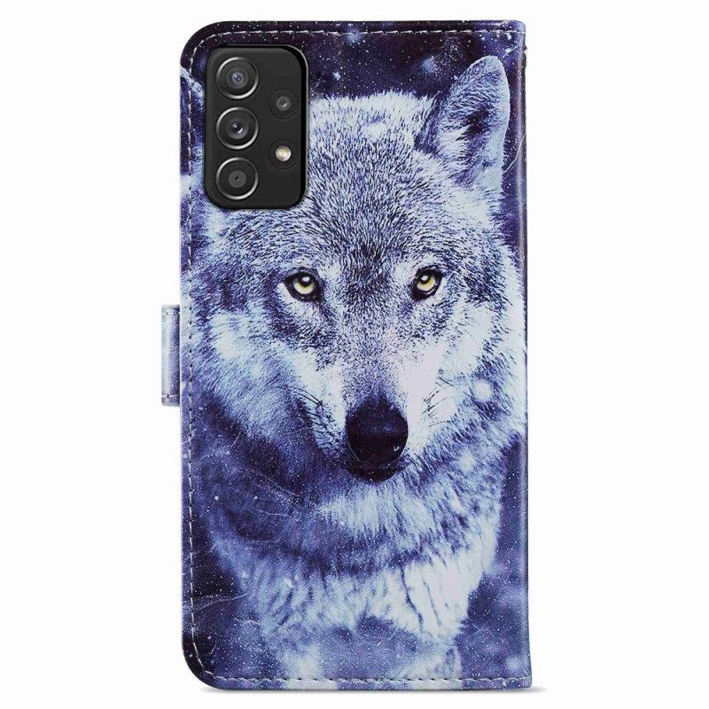 Lederhüllen Für Samsung Galaxy A33 5G Hervorragender Wolf Mit Schlüsselband