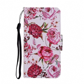 Flip Case Für Samsung Galaxy S20 Ultra Meisterhafte Blumen Mit Riemen