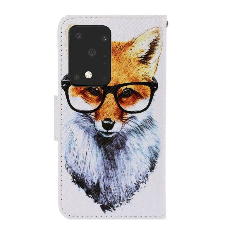 Flip Case Für Samsung Galaxy S20 Ultra Mit Kordel Brainy Fox Mit Riemen