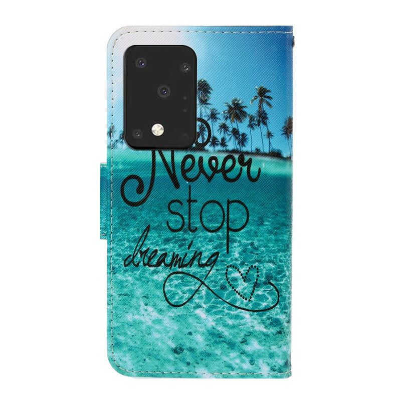 Flip Case Für Samsung Galaxy S20 Ultra Mit Kordel Never Stop Dreaming Navy Strappy