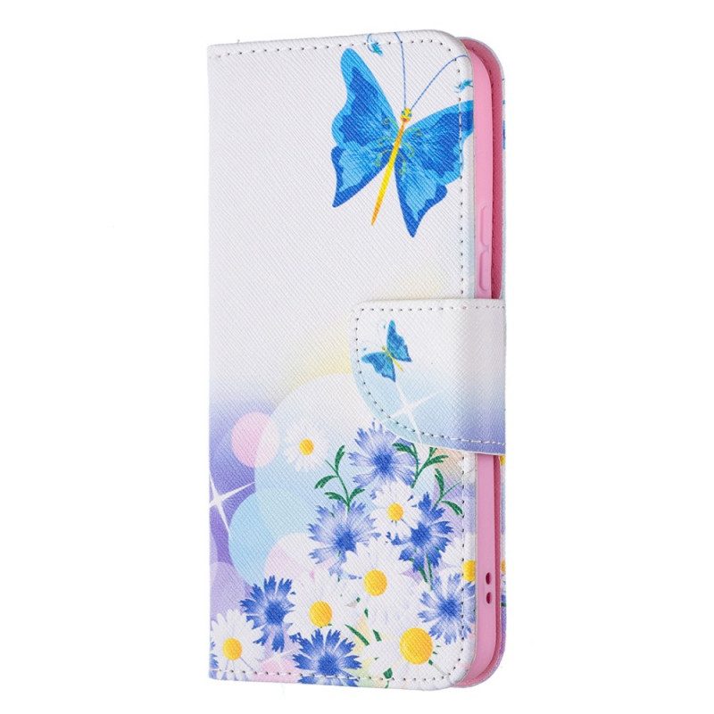 Flip Case Für Samsung Galaxy S22 5G Bemalte Schmetterlinge Und Blumen