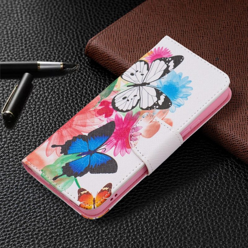 Flip Case Für Samsung Galaxy S22 5G Bemalte Schmetterlinge Und Blumen