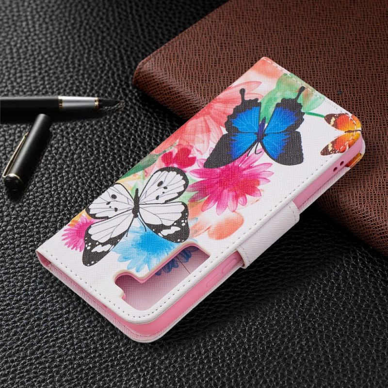 Flip Case Für Samsung Galaxy S22 5G Bemalte Schmetterlinge Und Blumen