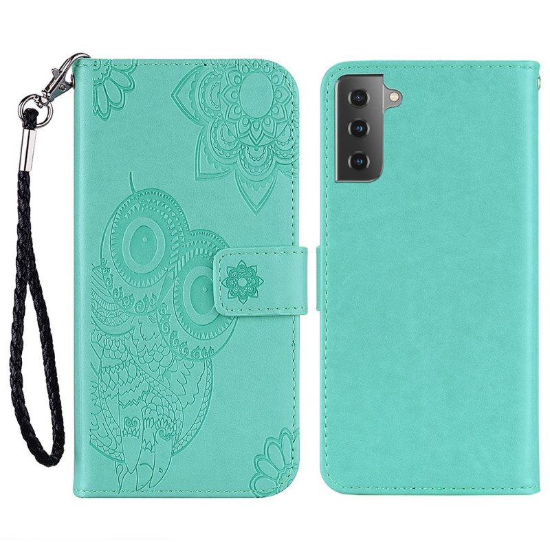 Flip Case Für Samsung Galaxy S22 5G Eulen-mandala Und Schlüsselband