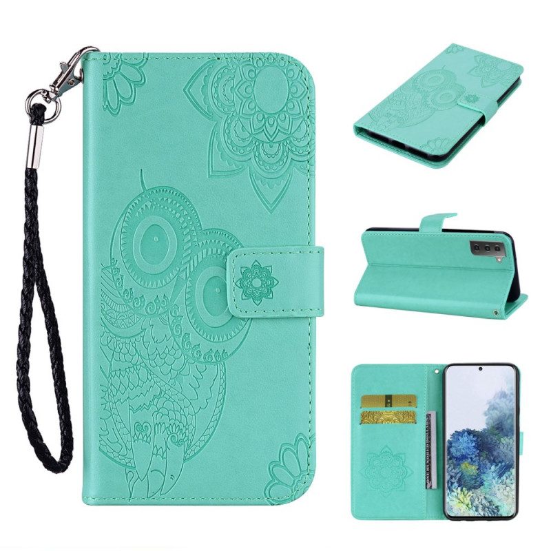 Flip Case Für Samsung Galaxy S22 5G Eulen-mandala Und Schlüsselband