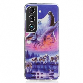 Handyhülle Für Samsung Galaxy S22 5G Fluoreszierender Wolf