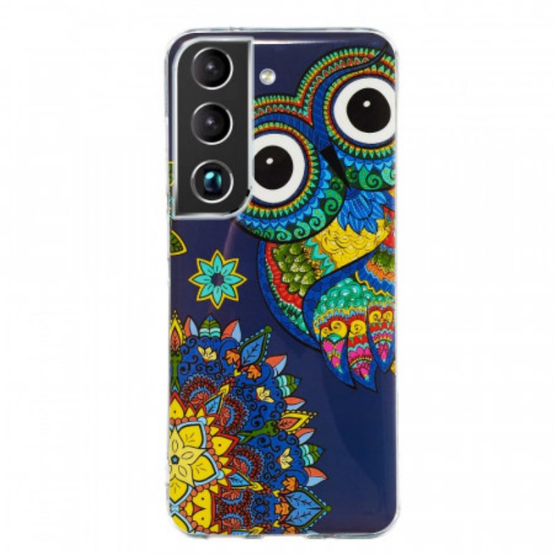 Handyhülle Für Samsung Galaxy S22 5G Fluoreszierendes Eulen-mandala