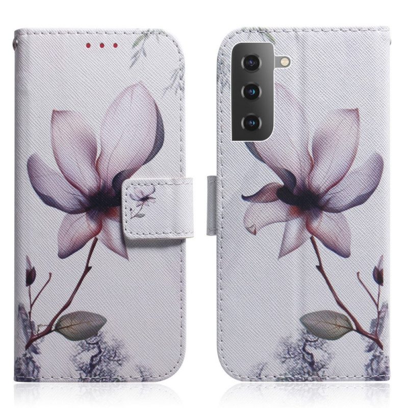 Lederhüllen Für Samsung Galaxy S22 5G Blume Staubiges Rosa