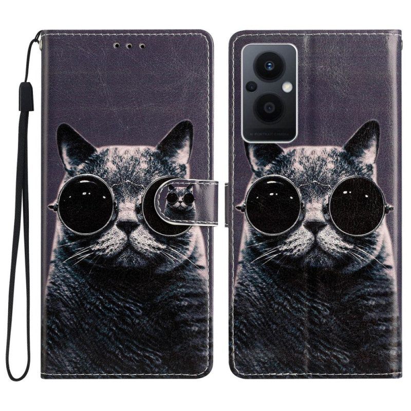 Flip Case Für Oppo Reno 8 Lite Mit Kordel Katzen-riemenbrille