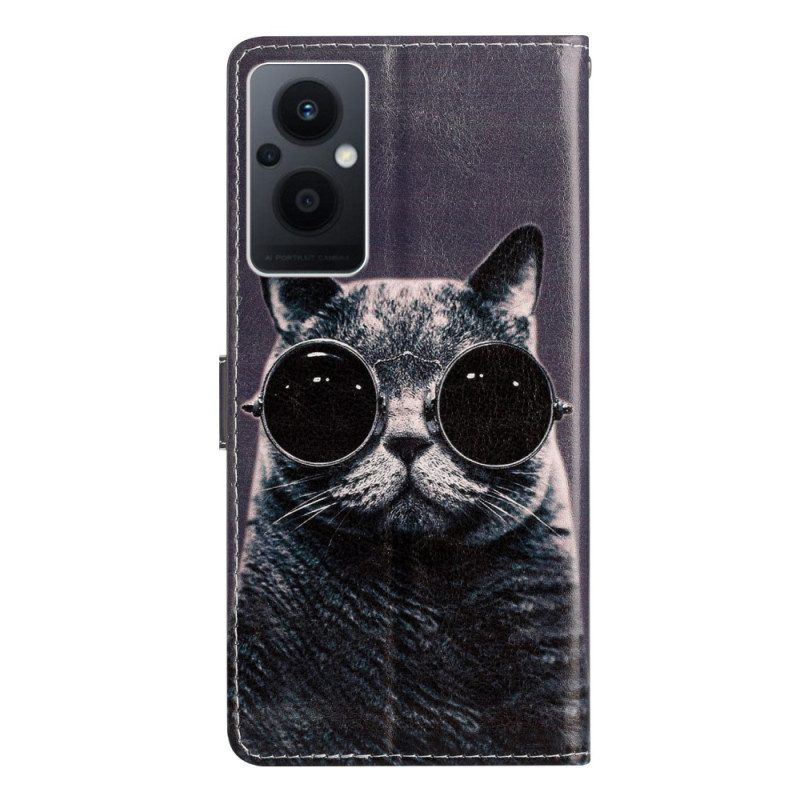 Flip Case Für Oppo Reno 8 Lite Mit Kordel Katzen-riemenbrille