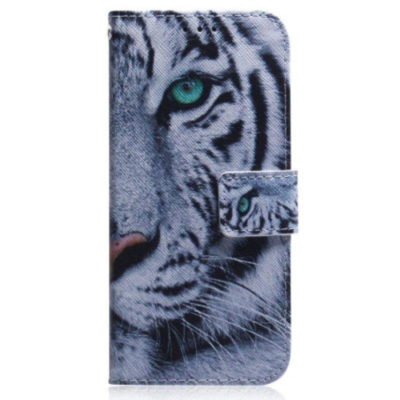 Flip Case Für Oppo Reno 8 Lite Weißer Tiger