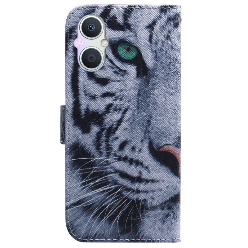 Flip Case Für Oppo Reno 8 Lite Weißer Tiger