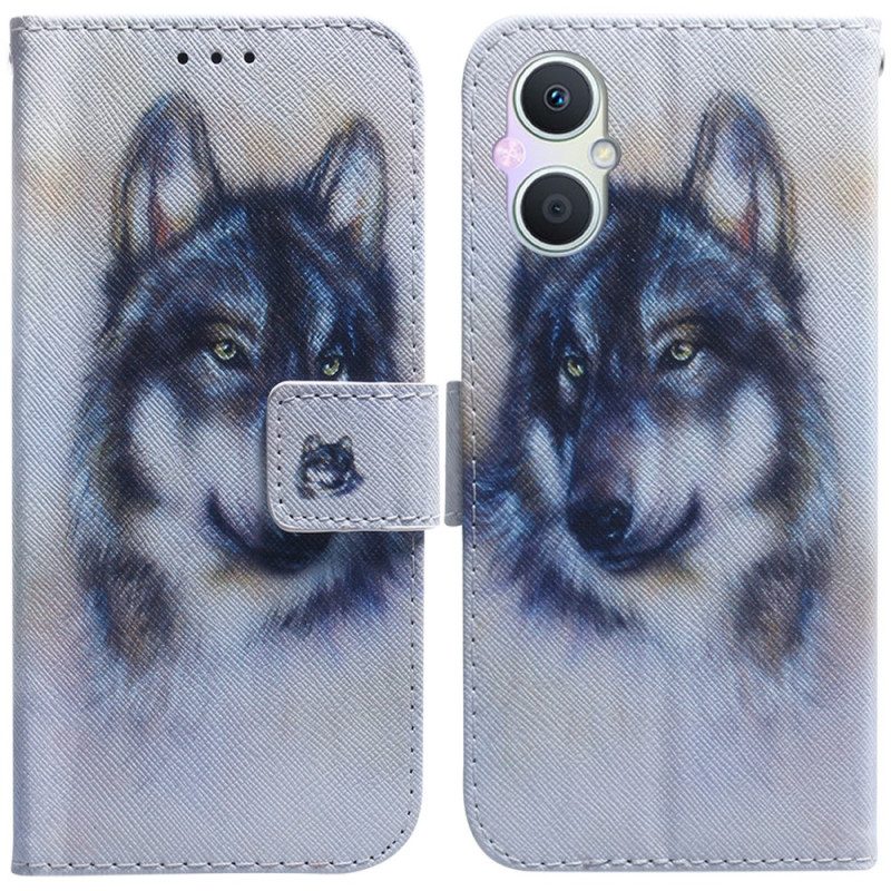 Lederhüllen Für Oppo Reno 8 Lite Aquarell-wolf