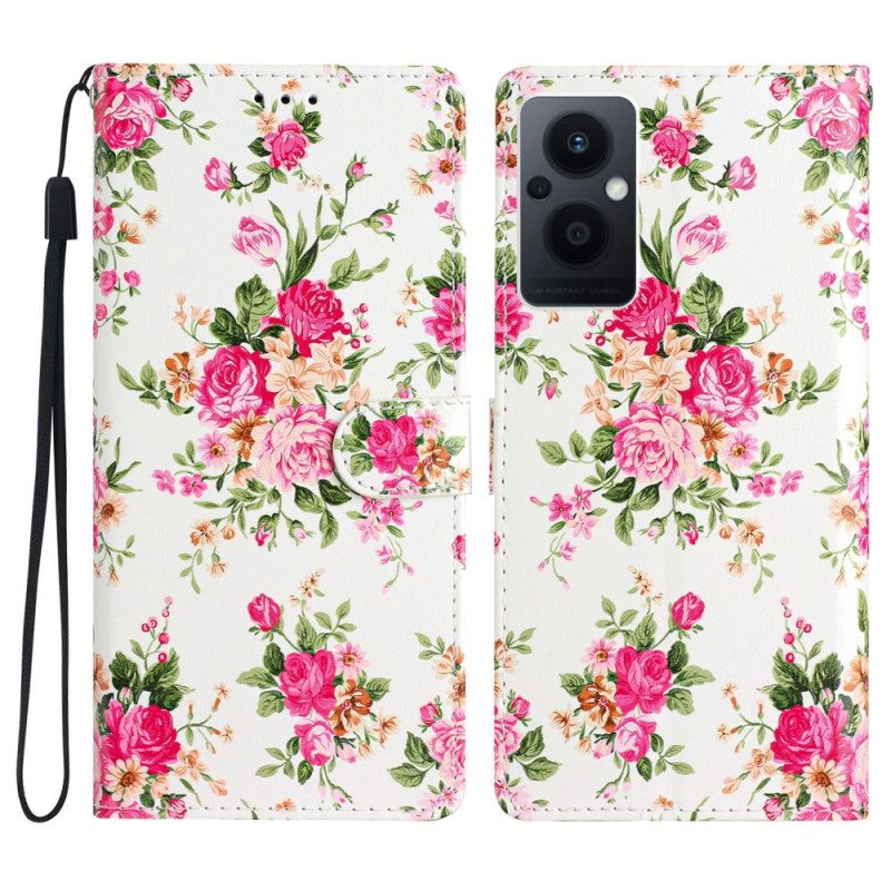 Lederhüllen Für Oppo Reno 8 Lite Mit Kordel Riemen Liberty Flowers