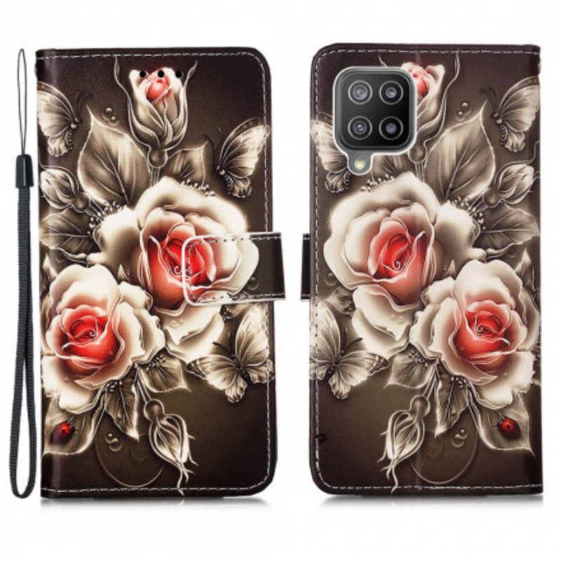 Flip Case Für Samsung Galaxy A22 Goldene Rosen