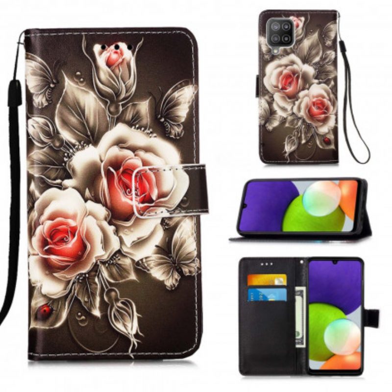 Flip Case Für Samsung Galaxy A22 Goldene Rosen