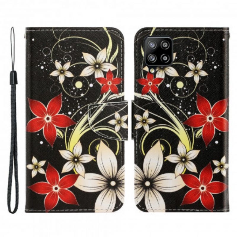 Flip Case Für Samsung Galaxy A22 Mit Kordel Bunte Riemchenblumen