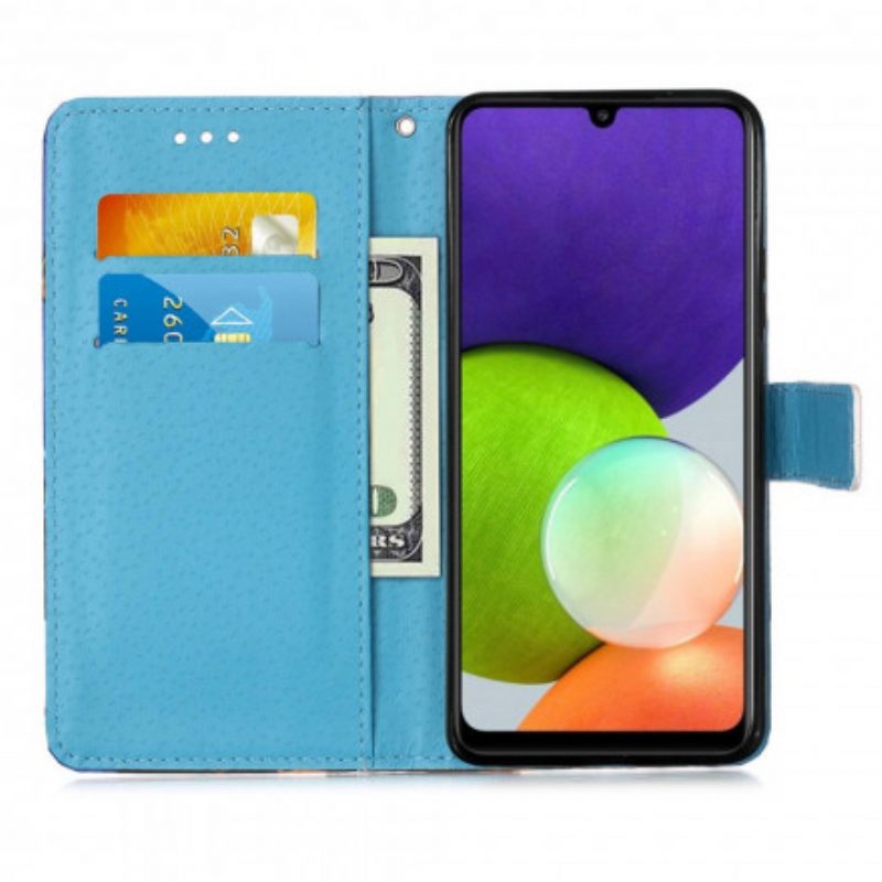 Flip Case Für Samsung Galaxy A22 Mit Kordel Eiffelturm-schmetterlingsarmband