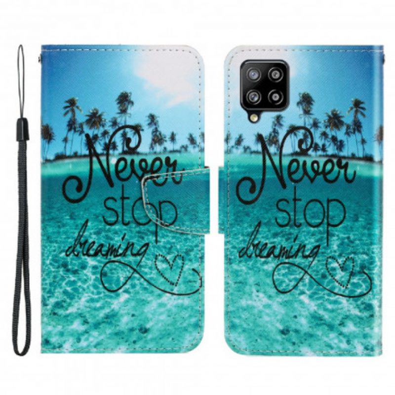 Flip Case Für Samsung Galaxy A22 Mit Kordel Never Stop Dreaming Navy Strappy