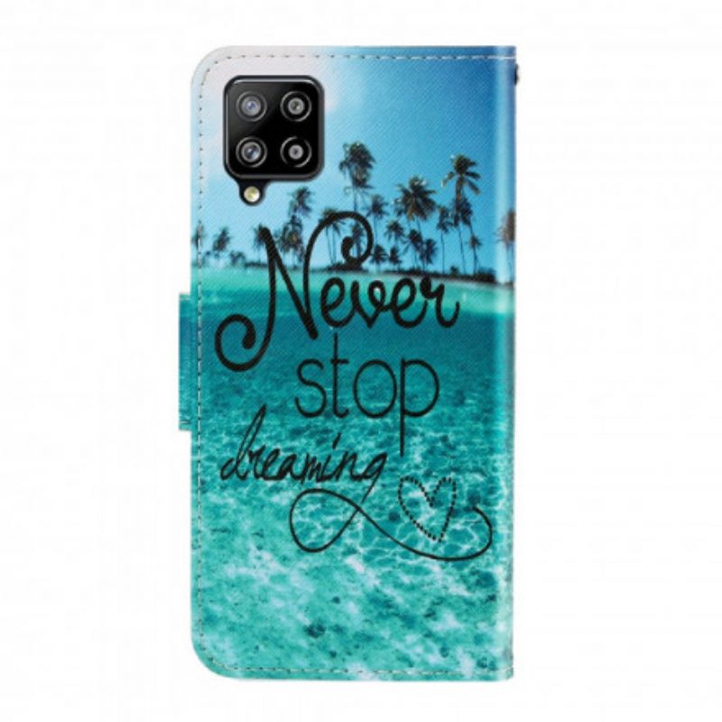 Flip Case Für Samsung Galaxy A22 Mit Kordel Never Stop Dreaming Navy Strappy