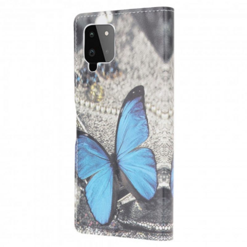 Flip Case Für Samsung Galaxy A22 Schmetterling Prestige Blau