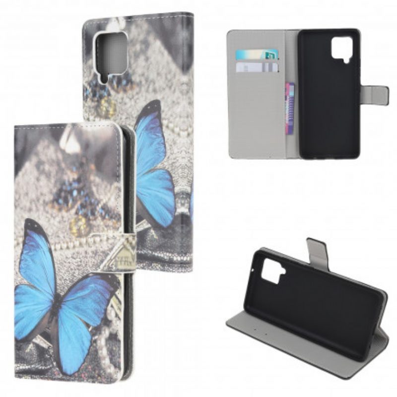 Flip Case Für Samsung Galaxy A22 Schmetterling Prestige Blau