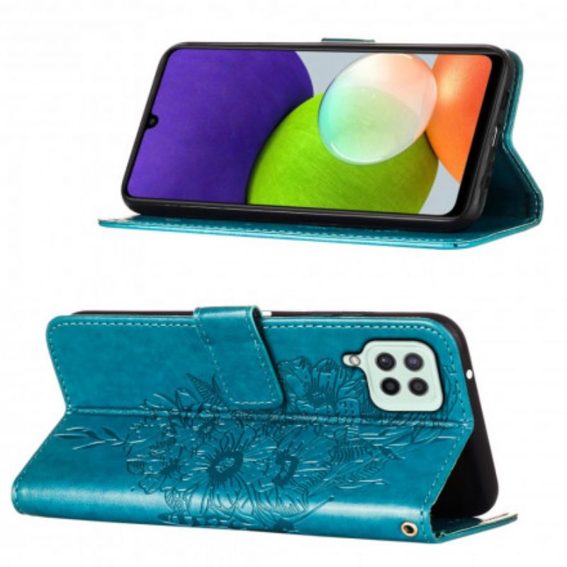 Flip Case Für Samsung Galaxy A22 Schmetterlingsdesign Mit Umhängeband