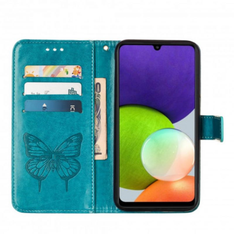 Flip Case Für Samsung Galaxy A22 Schmetterlingsdesign Mit Umhängeband