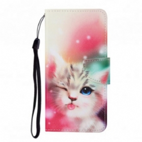 Flip Case Für Samsung Galaxy A22 Süße Katze Mit Schlüsselband