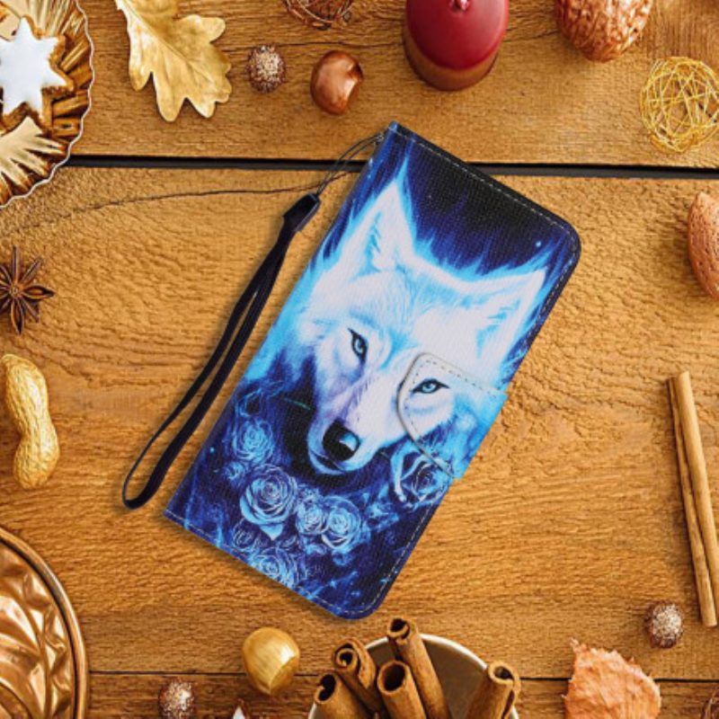 Flip Case Für Samsung Galaxy A22 Weißer Wolf