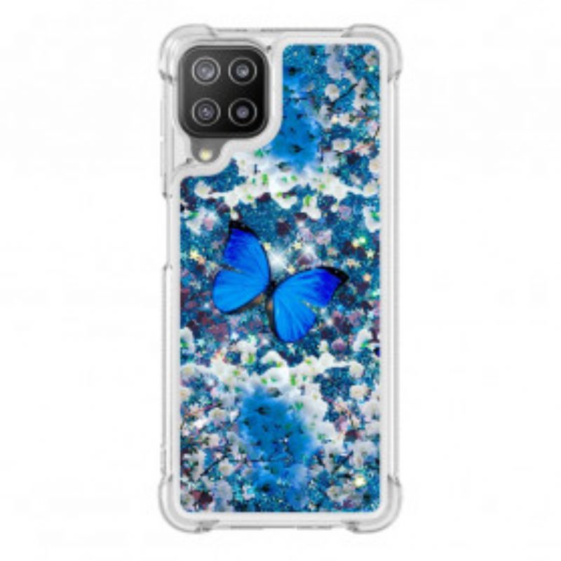 Handyhülle Für Samsung Galaxy A22 Glitzernde Blaue Schmetterlinge