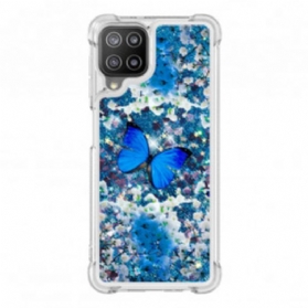 Handyhülle Für Samsung Galaxy A22 Glitzernde Blaue Schmetterlinge