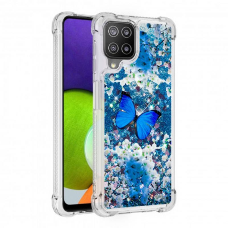 Handyhülle Für Samsung Galaxy A22 Glitzernde Blaue Schmetterlinge