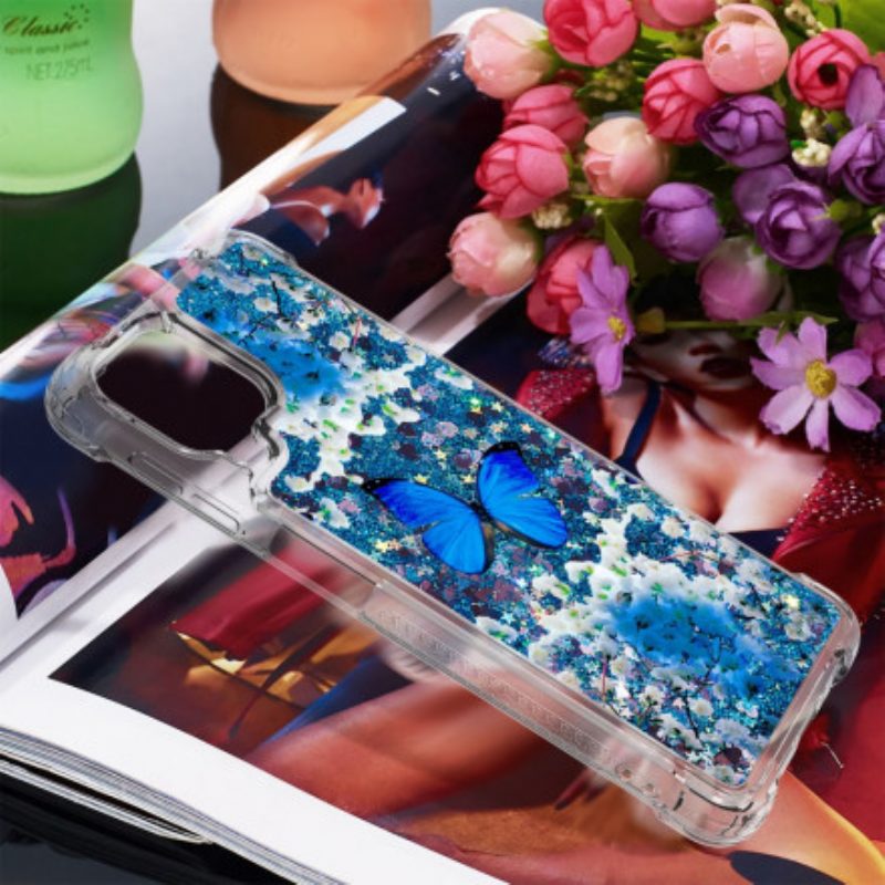 Handyhülle Für Samsung Galaxy A22 Glitzernde Blaue Schmetterlinge