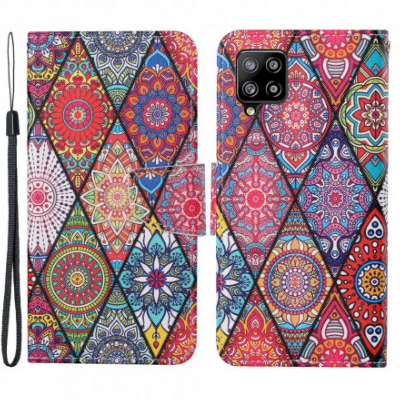 Lederhüllen Für Samsung Galaxy A22 Patchwork Mit Schlüsselband