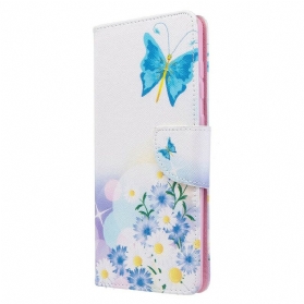 Flip Case Für Samsung Galaxy A71 Bemalte Schmetterlinge Und Blumen