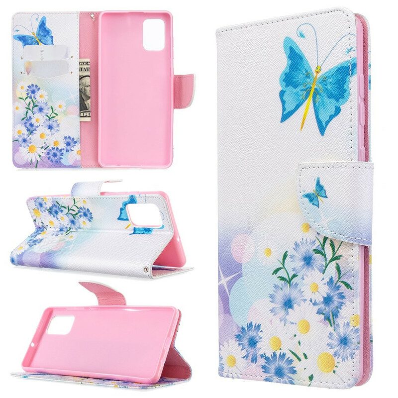 Flip Case Für Samsung Galaxy A71 Bemalte Schmetterlinge Und Blumen