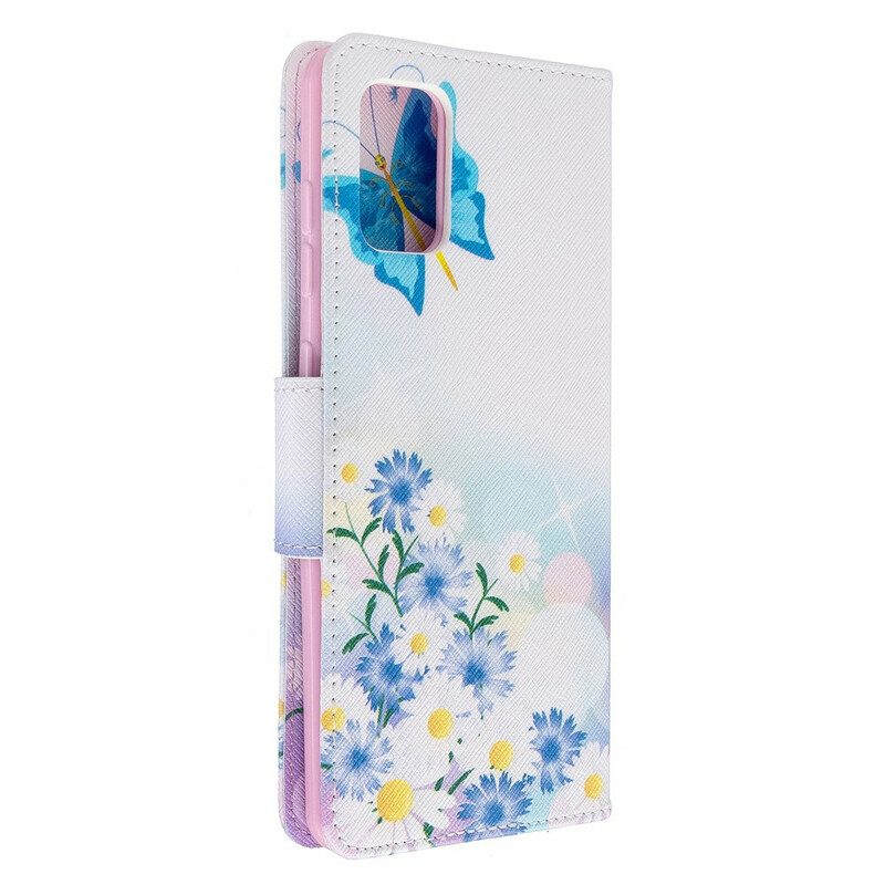 Flip Case Für Samsung Galaxy A71 Bemalte Schmetterlinge Und Blumen