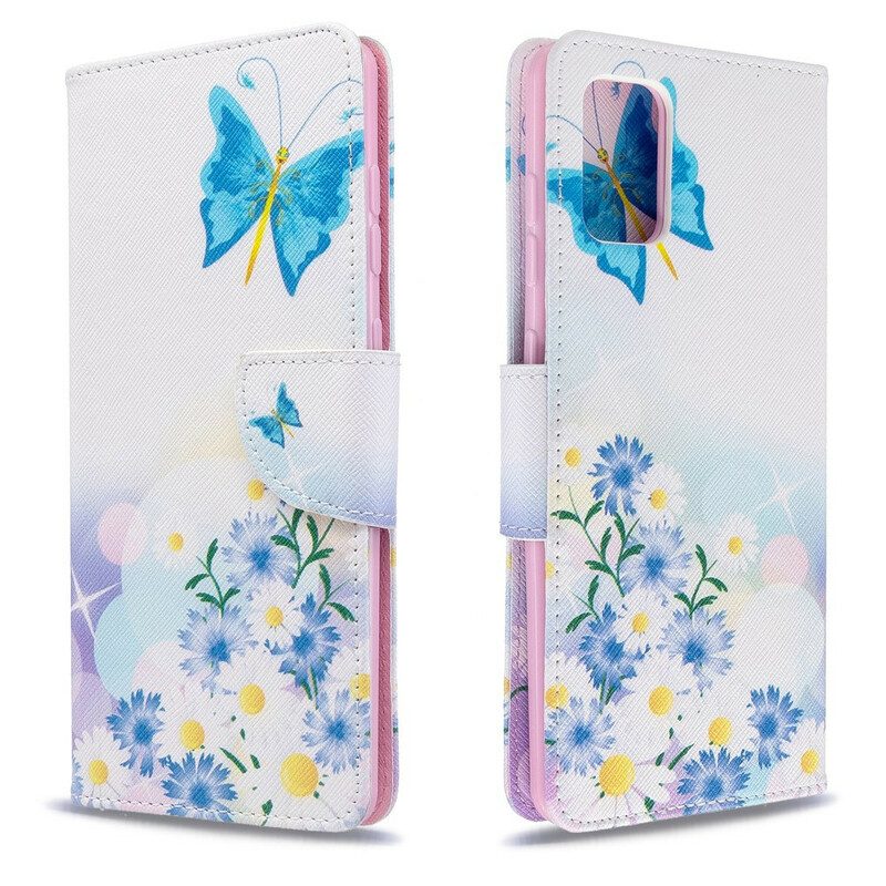 Flip Case Für Samsung Galaxy A71 Bemalte Schmetterlinge Und Blumen