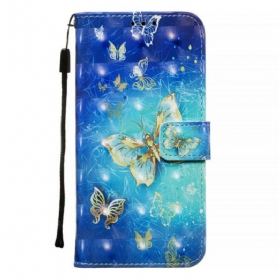 Flip Case Für Samsung Galaxy A71 Goldenes Schmetterlings-lanyard